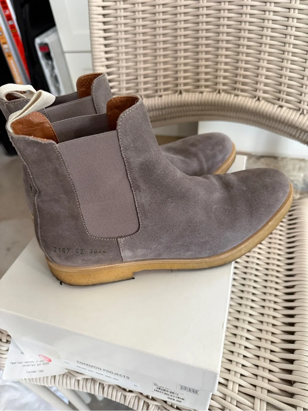 Common Projects Warm Grey Suede Chelsea Boots 42